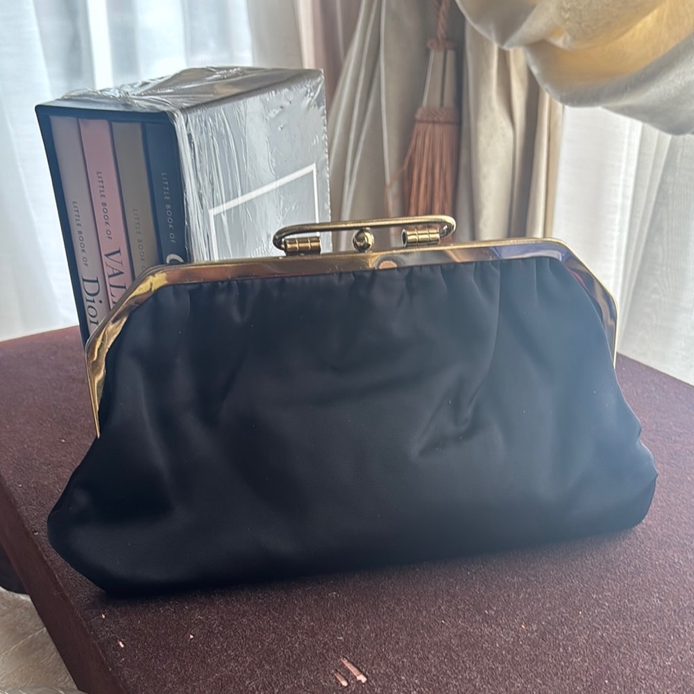 EUC Unbranded Black Satin Clutch Bag